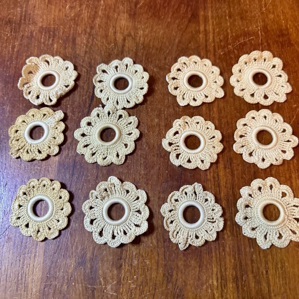 Vintage Lot 12 Crocheted Roller Shade Pull Rings Off White Beige Window Decor